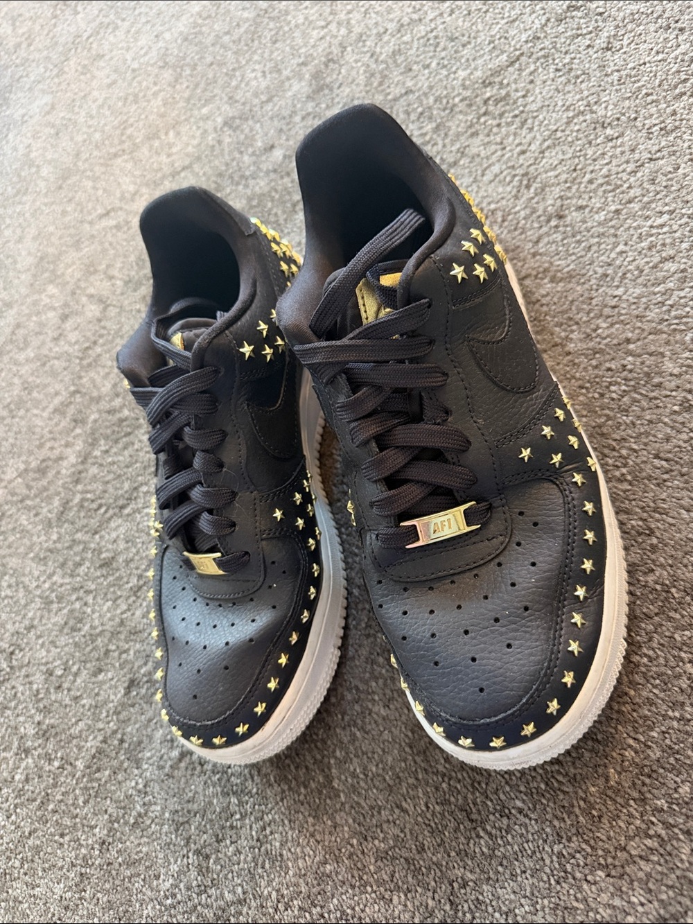Nike Black Leather Star Studded Sneakers with Gold Accents